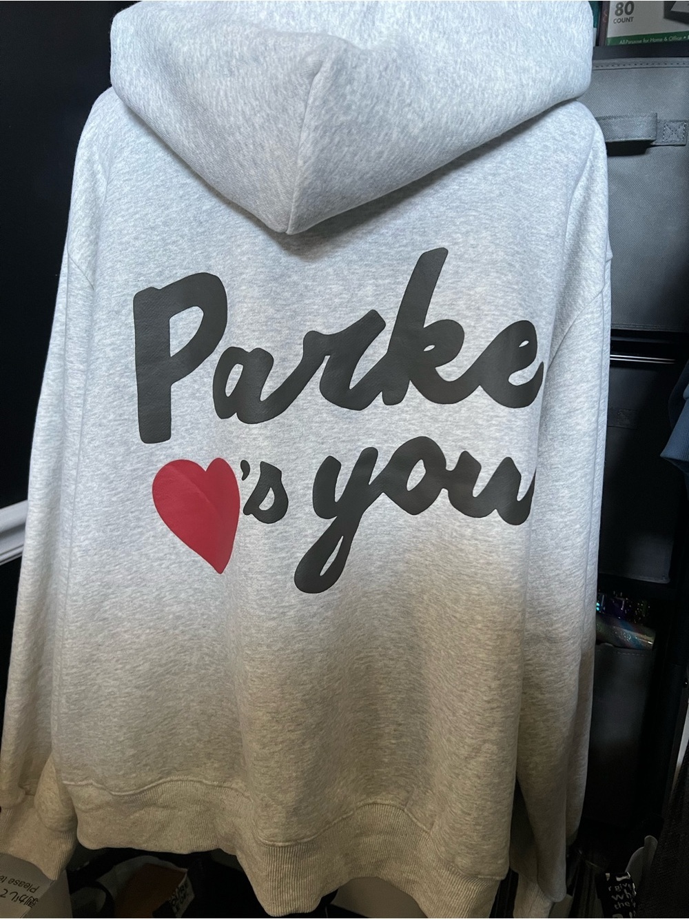 Parke Oversized Hoodie Sweatshirt - Light Heather Gray with Red Heart